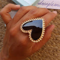 New Fashion Personality 18K Gold Plated Ring Trendy Elegant Heart Enamel Adjustable Ring for Women Men