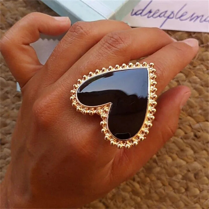 New Fashion Personality 18K Gold Plated Ring Trendy Elegant Heart Enamel Adjustable Ring for Women Men