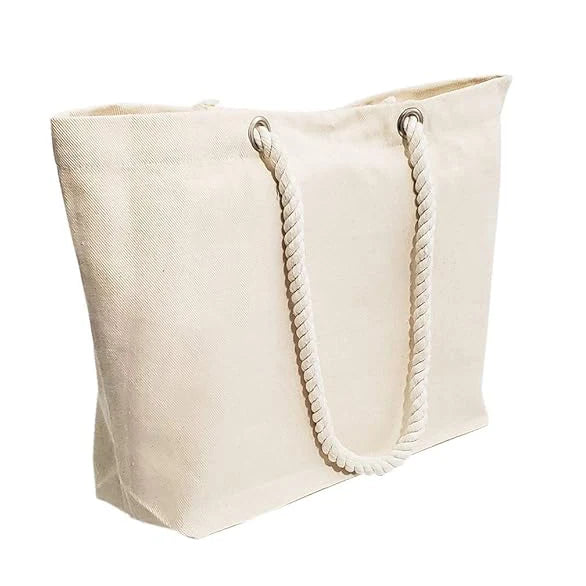 Hot Sales Wedding Party Shopping Beach Trip Bag Zipper Button Rope Handle Reusable Large Organic Canvas Cotton Tote Bag
