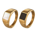 Custom Black White square Shell 14K Gold Plated Stainless Steel Signet Rings for Women