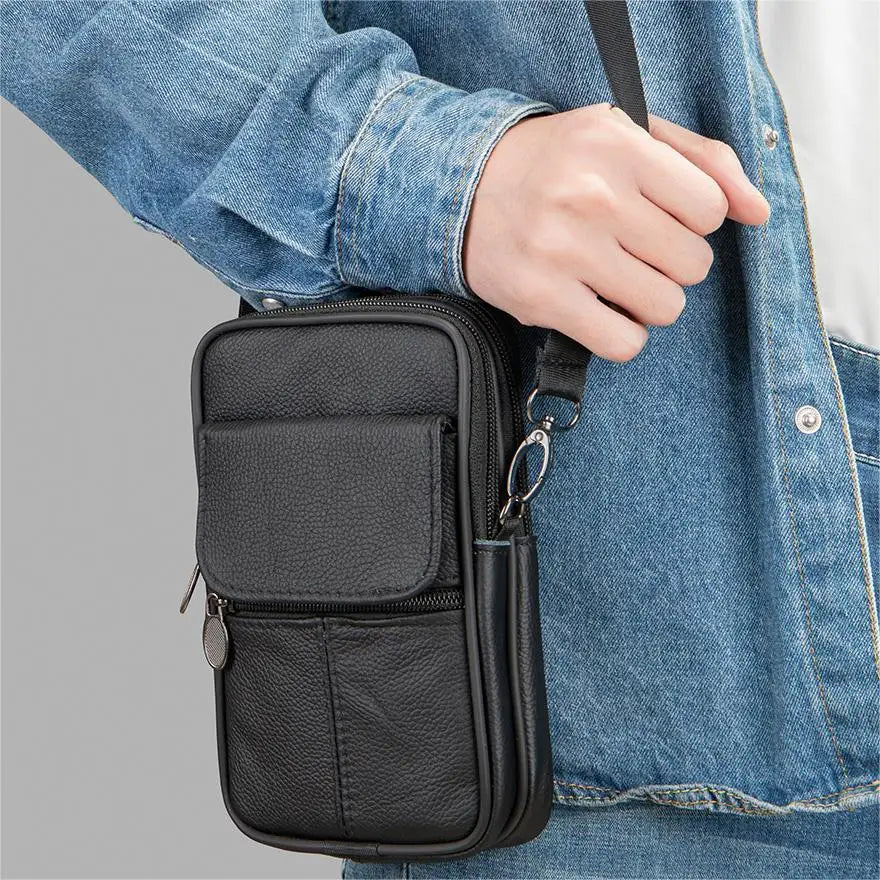 MARRANT Genuine Leather Men Side Small Shoulder Bag Pouch Waist Bag Outdoor Leather Fanny Pack Crossbody Shoulder Bag for Men