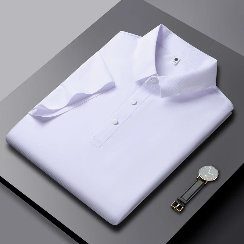Wholesale Summer Ice Silk Men's Brand Polo Shirt Seamless with No Trace Business Casual Elastic Breathable Blank Golf Polo Shirt