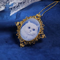 Blue Black Carved Cat Necklace Pendant Brooch Jewelry Gold S925 Bff Original Plated Women Silver 925 Sterling Sliver