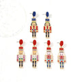 Creative Cute Cartoon Character Nutcracker Guards Stud Earrings Red Blue Seed Beads Crystal Stones Epoxy Dangle Earrings Women