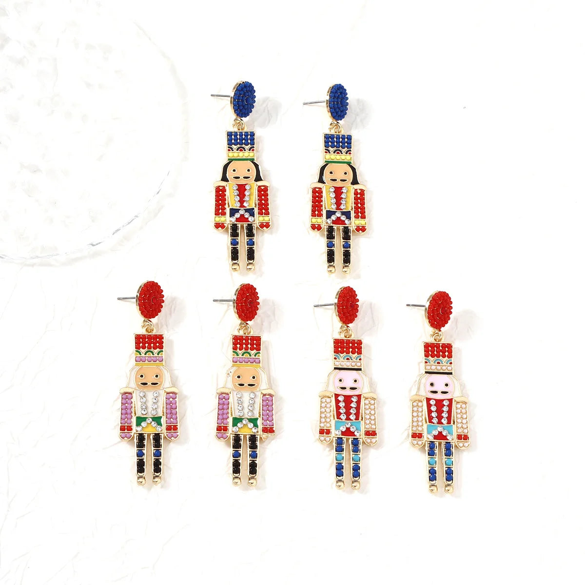 Creative Cute Cartoon Character Nutcracker Guards Stud Earrings Red Blue Seed Beads Crystal Stones Epoxy Dangle Earrings Women