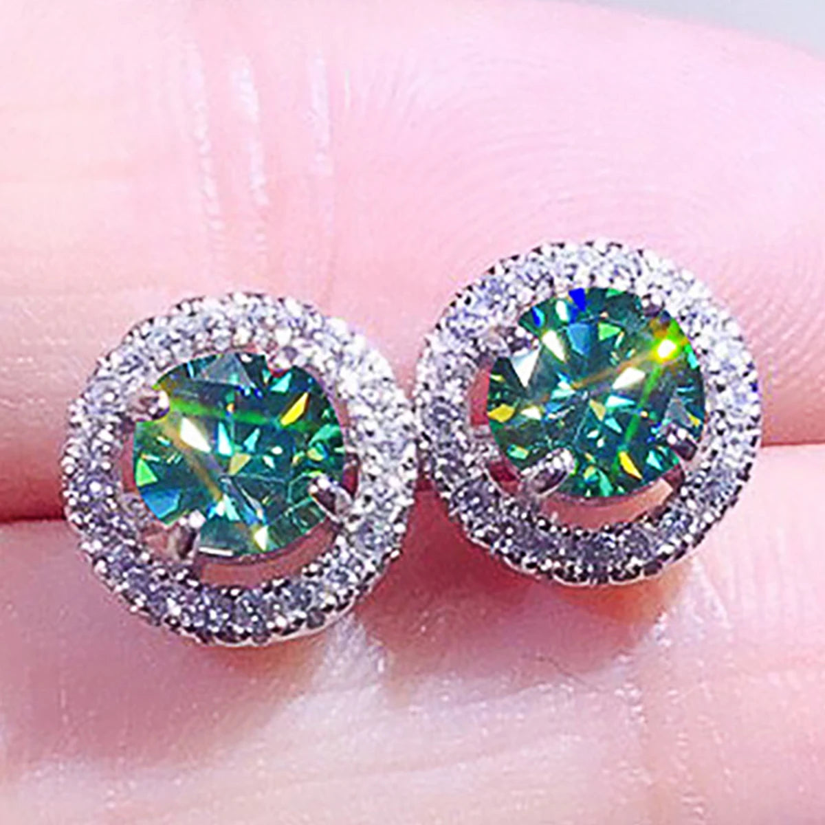 CAOSHI Customable Simple Green Bright Round Crystal Cubic Zirconia Earrings for Luxury Women Wedding Party Stud Earrings Jewelry