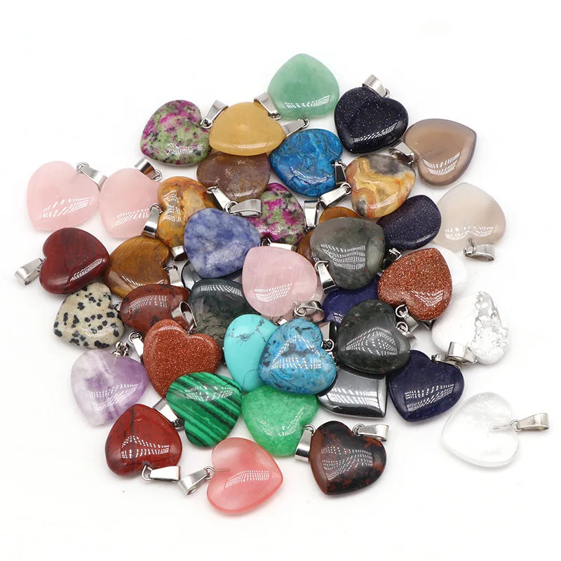 16mm Natural Stone Heart Pendants Charms Quartz Crystal Turquoises for DIY Necklace Jewelry Making Accessories Findings