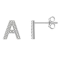 Stud Earrings Alphabet Letter Initial Design R.GEM. 925 Sterling Silver Rhodium Plated Zircon Trendy