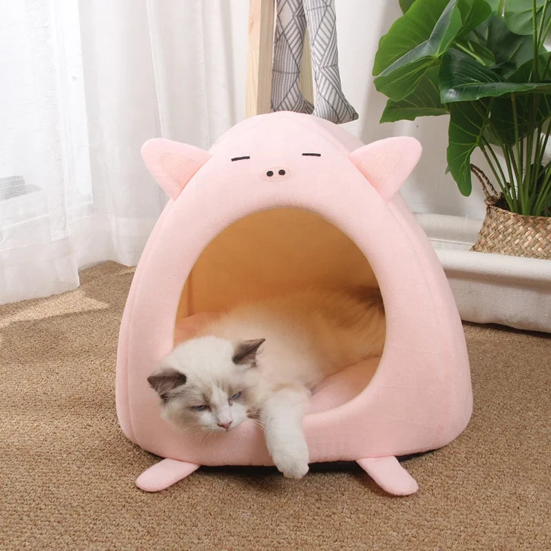 New Design Non Slip PP Cotton Round Winter Warm Enclosed Cat Bed Indoor Cat House Kennel Pet Bed for Cats