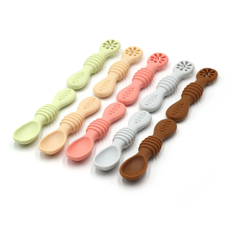 2024 New Product Bpa Free Baby Silicone Spoon Teething Spoon Utensils Toddler Training Soft Tipped Pre Spoon