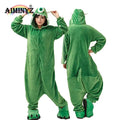 Wholesale Plus Size Thermal Animal Casual Green Winter Autumn Spring Warm Polar Flannel Onesie Pajamas Full Length Long Sleeved