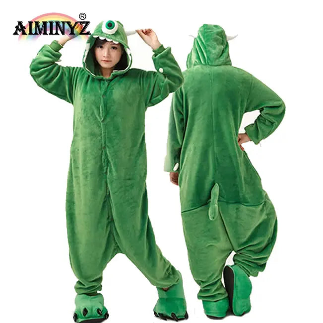 Wholesale Plus Size Thermal Animal Casual Green Winter Autumn Spring Warm Polar Flannel Onesie Pajamas Full Length Long Sleeved