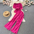 Ons Size Mature Girl Royal Sister Set Summer New One Shoulder Off Shoulder Top Versatile Wide Leg Pants Two Piece Set