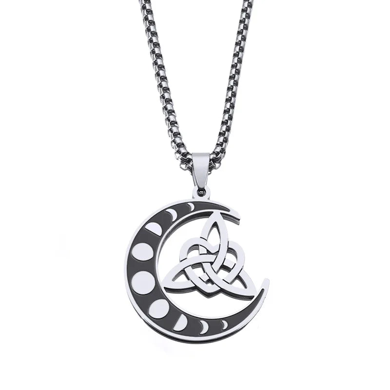 Tarnish Free Stainless Steel Viking Knot Pendant Necklace Amulet Jewelry Irish Moon Celtic Knot Necklace