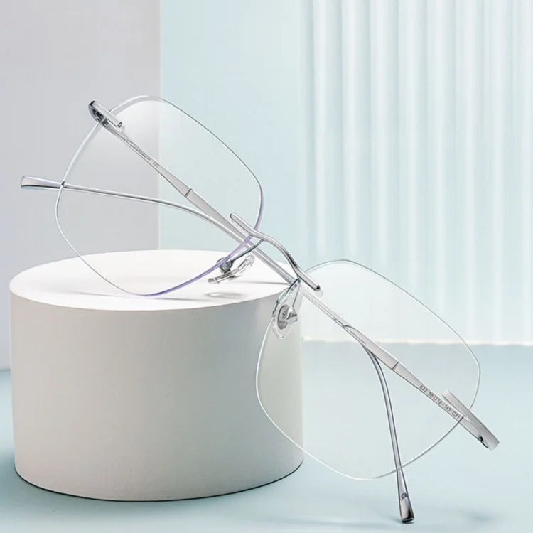 2025Fashion Eyebrow Gold Square Reading Glasses Optical Frame Rimless Metal Frame Titanium Anti Blue Light Glasses