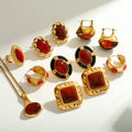 MICCI Tarnish Free Jewelry 18K Gold Plated Stainless Steel Valentines Day Red Fashion Chain Necklace Earrings Rings Set