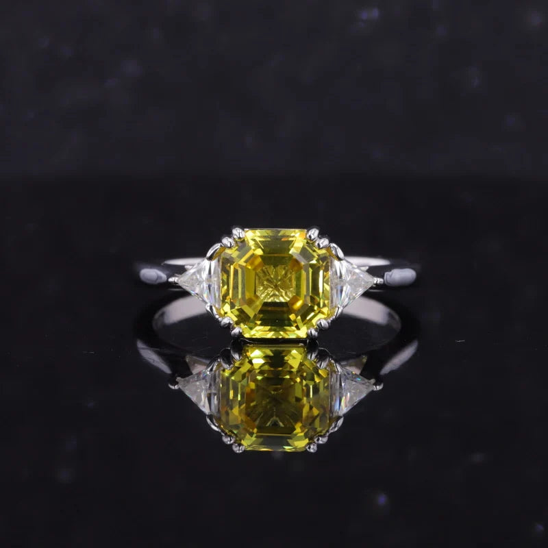 Starsgem Classic 14K White Gold Rings 7x7mm Asscher Cut Lab Yellow Sapphire Ring Engagement Rings