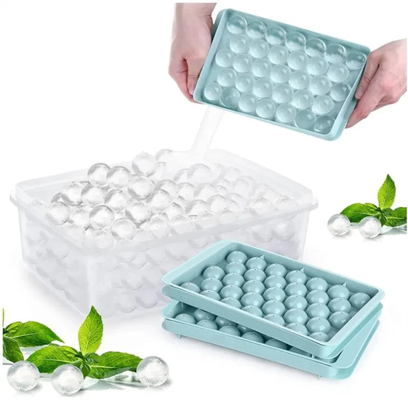 Food Grade 33 Grids Round Shaped Ball Ice Tray Plastic Ice Ball Maker Mold Ice Cube Tray With Lids