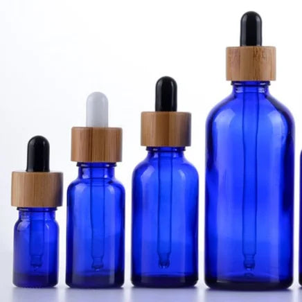 Glass Dropper Bottles 50ml/30ml/100ml Essential Oil Wholesale Luxury Round Blue Screen Printing Carton 100pcs