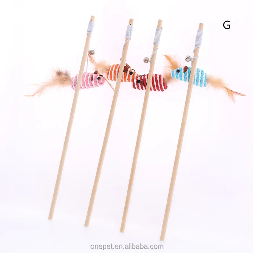 Linen Feather Bell Bait Cat Toy Solid Wood Bell Wooden Pole Teasing Interactive Pet Movement Toy
