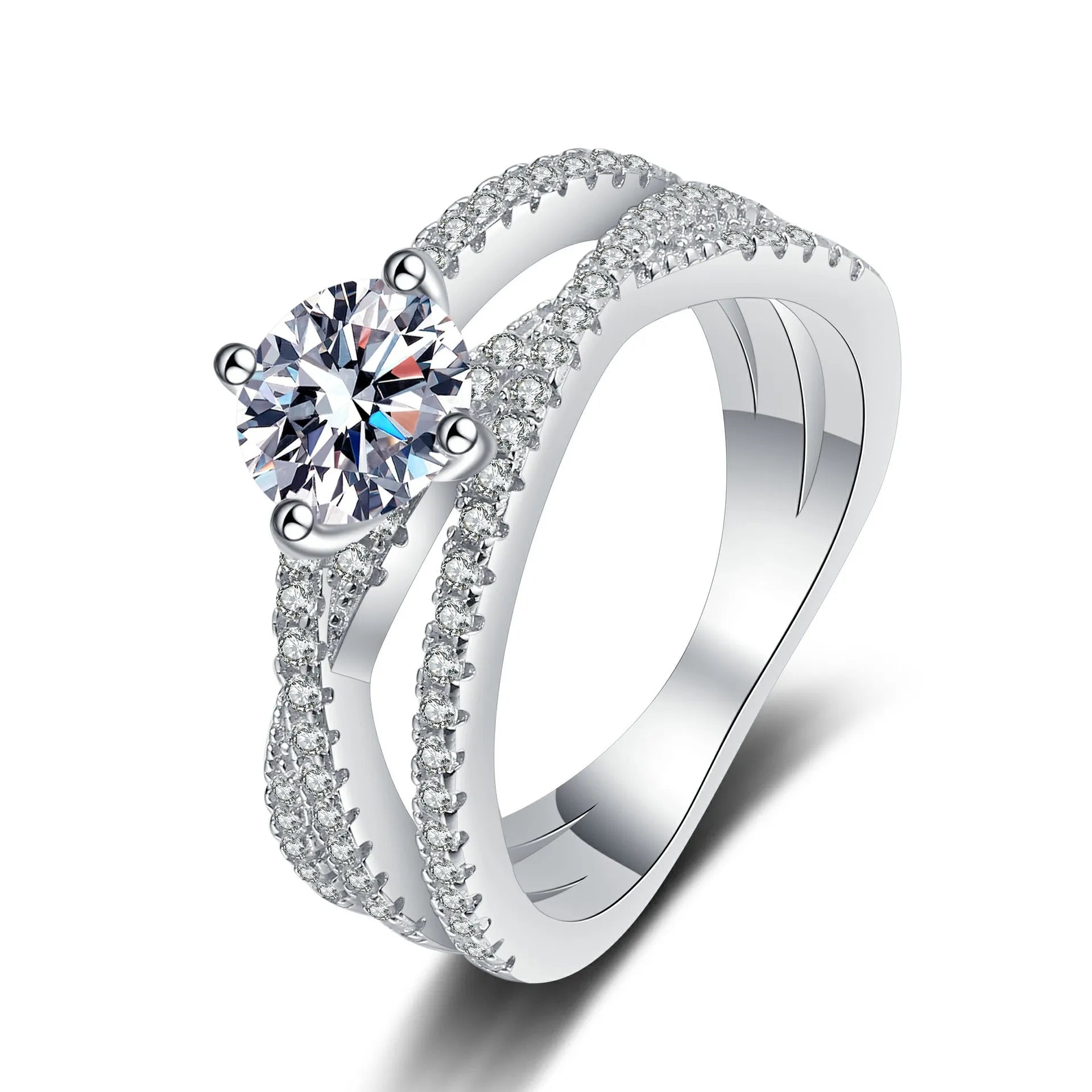 925 Sterling Silver Women's Ring Light Luxury Cross Hollow Three Lives Three World 1 Carat Moissanite Diamond Wedding Ring