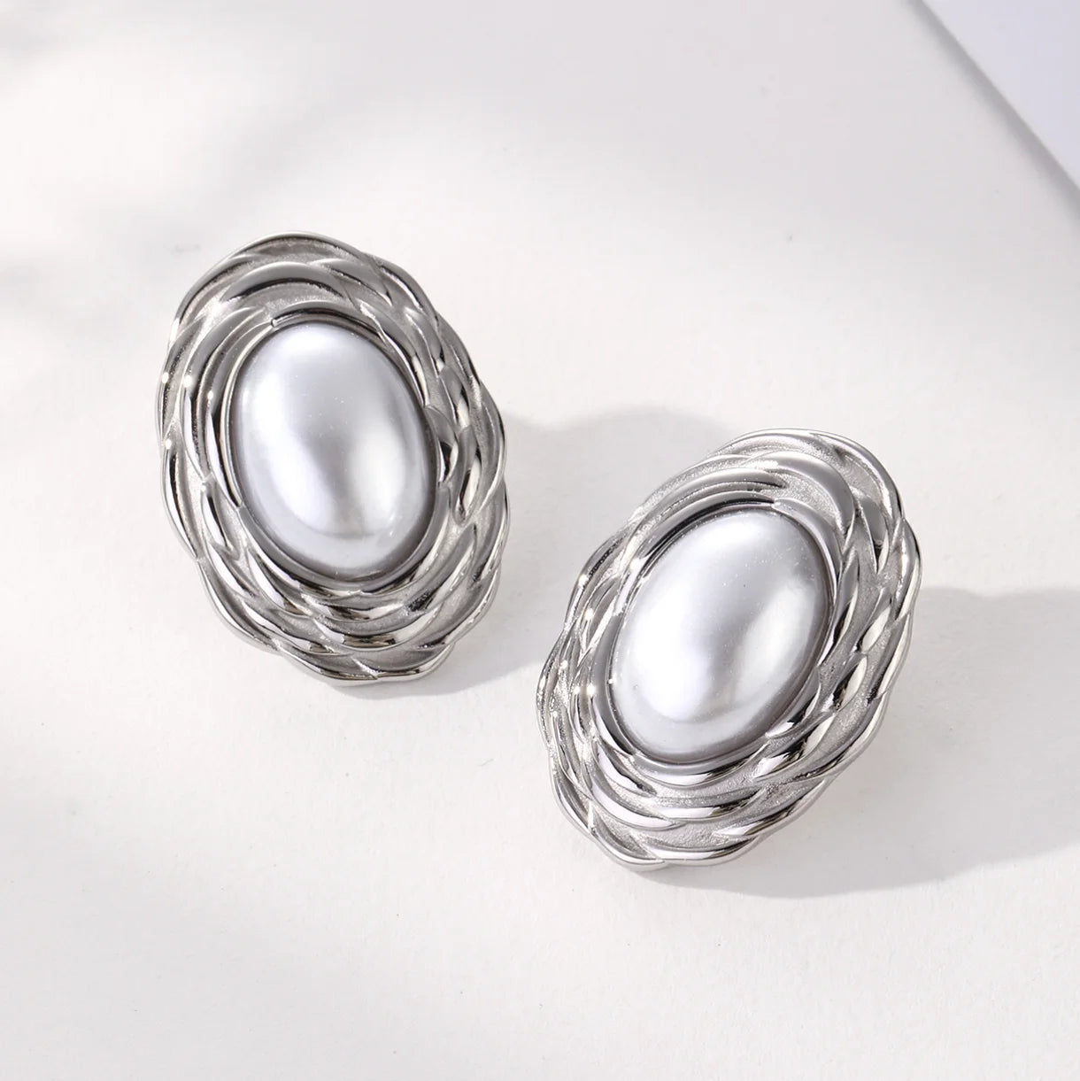 Orecchini Oval Pearl Imitation Pearl Grain Jewelry Stainless Steel Geometric Pearl Women's Stud Earrings