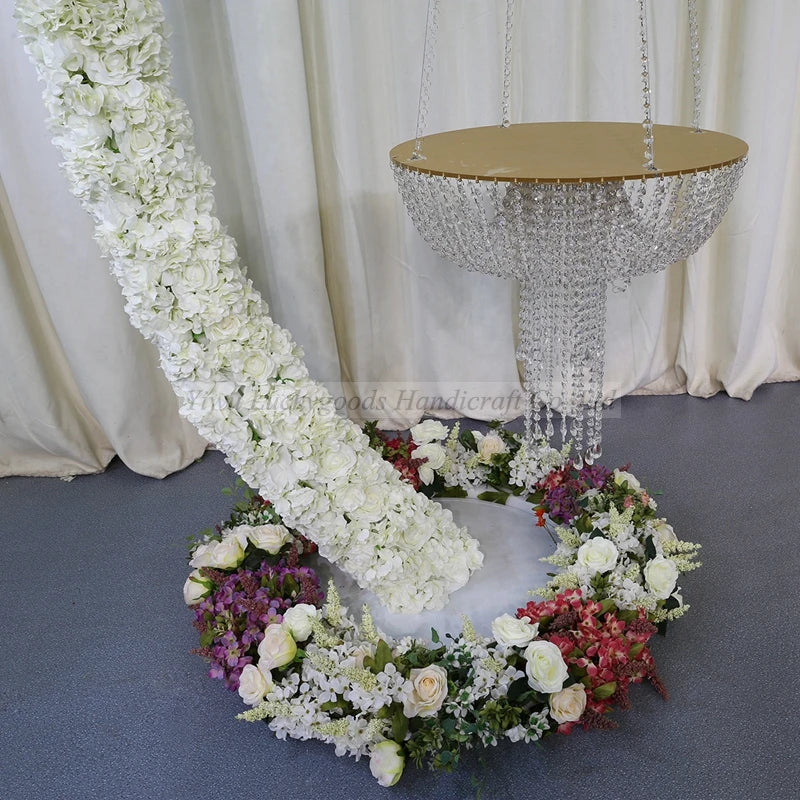 Lk20191030-3 LUCKYGOODS White Flower Runner Iron Work and Hanging Cake Stand