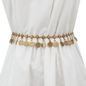 Women Hip Hop Alloy Gold Color Belly Waist Chain Tassel Coins Waist Chain Belt for Dress Belt Fashion Jewelry