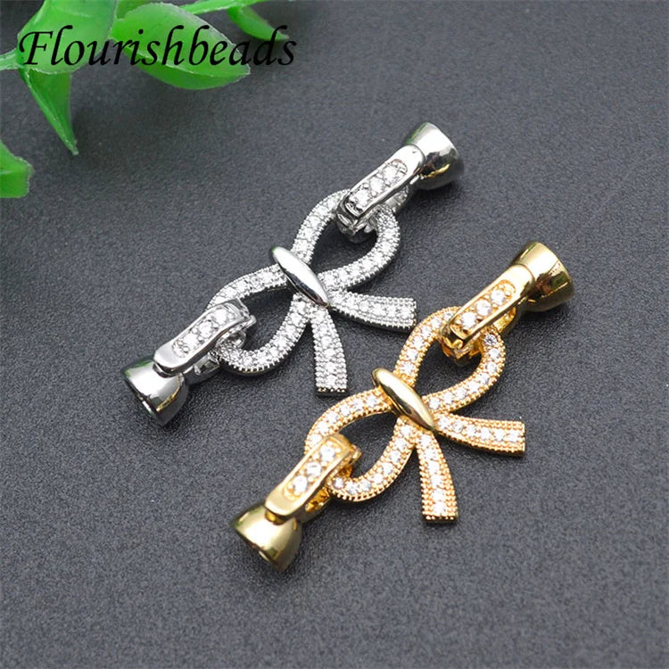 Exquisite Design Nickel Free Anti Rust Gold Silver Color CZ Pave Big Size Bow Knot Bracelet Clasps for Jewelry Making