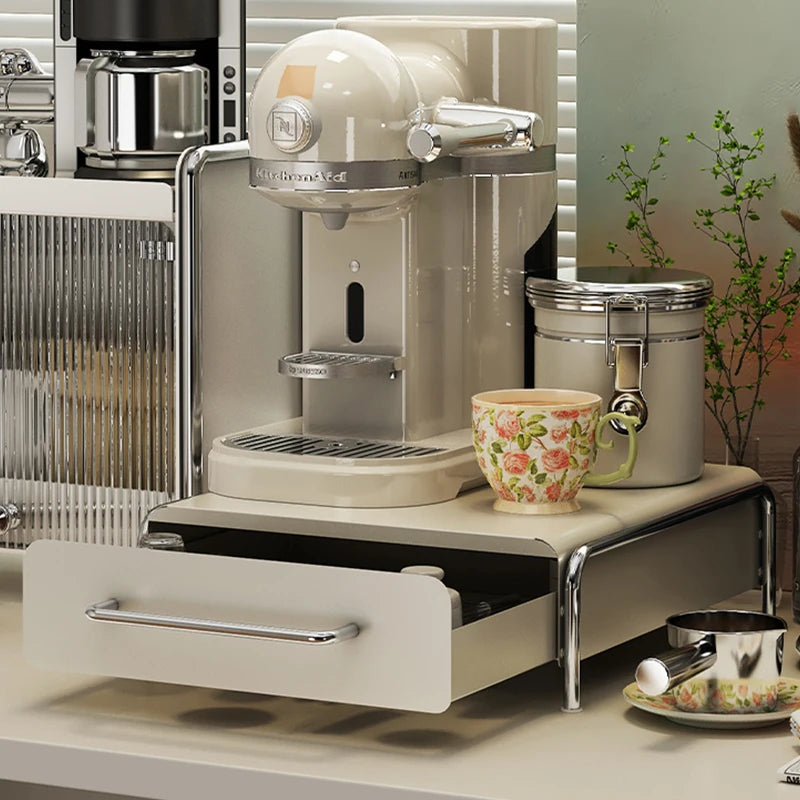 New 2-Tier Stackable Retail Display Storage Rack Tray Metal Acrylic Drawer Box for Coffee Bean Pods Syrup Capsules Beverage