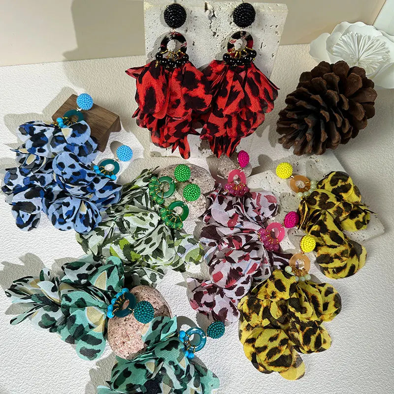 Jewelry Factory Fashion New Arrival Custom Red Fabric Women's Beach Hawaiian Flower Earrings Cute Acrylic Bohemian Earring