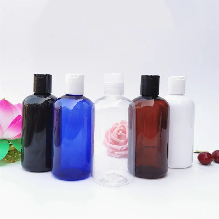 IBELONG Hot Sale 250ml Blue White Amber Clear Black Short Fat Cosmetic PET Plastic Bottle with Press Cap Packaging Supplier MegaBDM