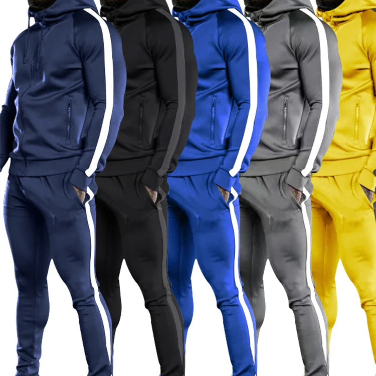 New Fashion Casual Hoodie and Sweatpants Set Men Zipper up Sports Hoddie and Pants Sets for Men