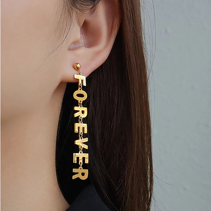 Wholesale Old Letter Choker 18K Gold Plated Stainless Steel Necklace Earrings Waterproof Jewelry Set for Women
