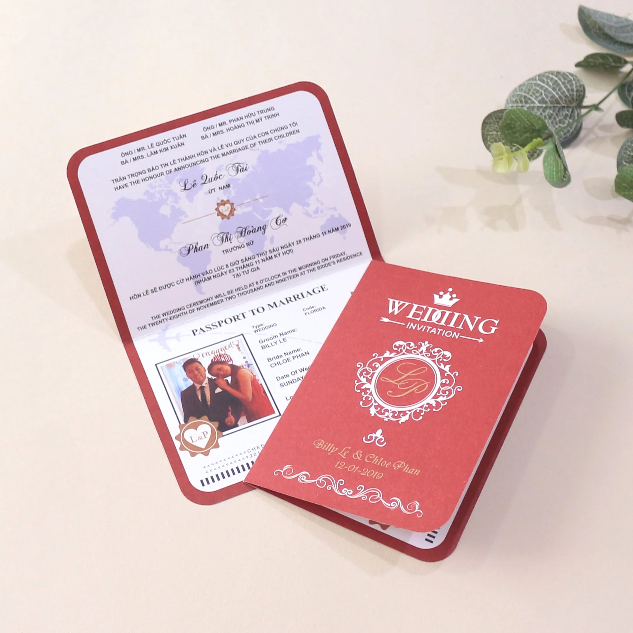 Custom Personal Photo Wedding Honeymoon Travel Passport Style Red Passport Wedding Invitation Cards