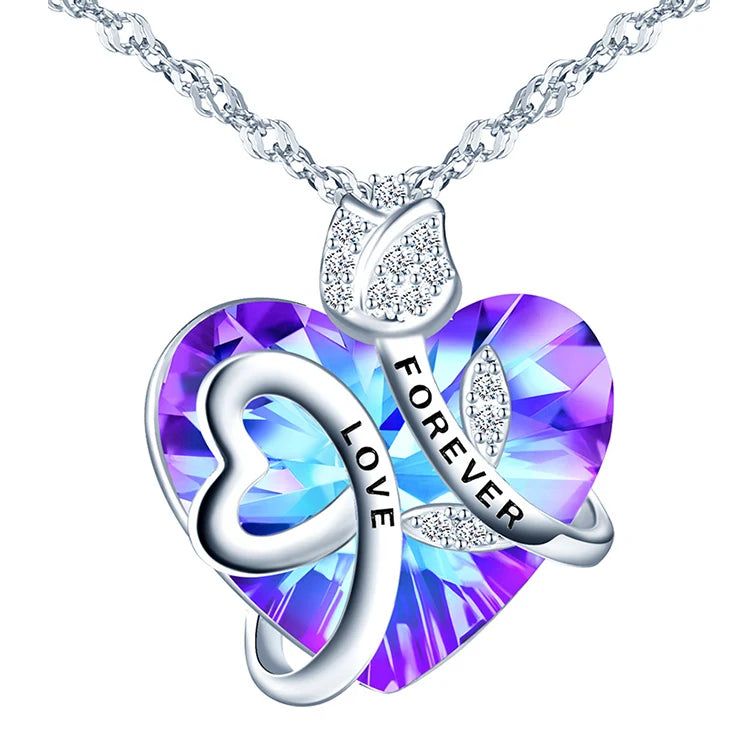 Light Luxury Ins Design 925 Sterling Silver Forever Love Engrave Rose Crystal Fine Jewelry Necklace
