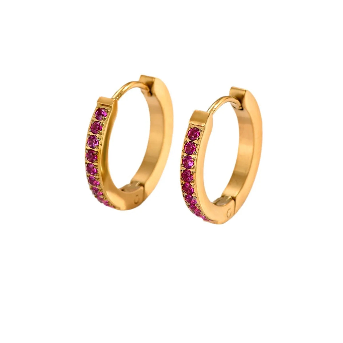 QUSEDINY Women's Trendy Stainless Steel Stud Earrings Wholesale Shiny Clear Gem Cubic Zircon Geometric Hoop Loop for Girls