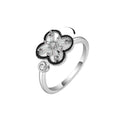 Daidan Open Ring Silver 925 Lucky Four Leaf Clover Zirconia Fidget Rotating Clover Ring