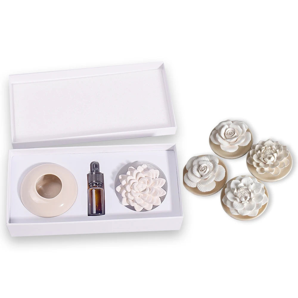 Gypsum flower aromatherapy essential oil diffuser Handmade ceramic flower lotus lily pattern can be customized