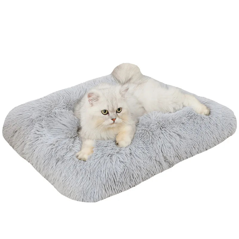 Customizable Solid Pattern Soft Warm Long Plush Pet Sofa Fiber Mattress with Anti-Slip & Heated Features for Cats & Dogs