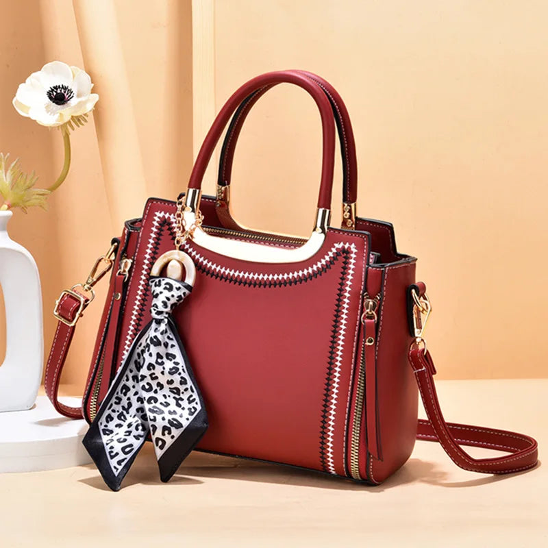 Pu Leather Crossbody Private Logo Zipper Stylish Big Custom Women Hand Bags With Scarfs