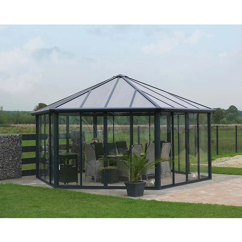 Modern Aluminum Bioclimatic Sunroom Factory Price Outdoor Freestanding Tempered Glass Double Glazed Backyard Residential Green