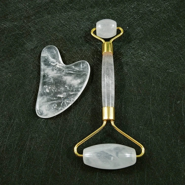 DIY Best Facial Jade Roller Massage Clear Quartz Roller Gua Sha Set