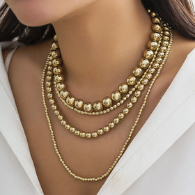 Cross Border Jewelry Europe and America Exaggerated Cyber Style Multi-layer Round Bead Stacked Necklace Simple Beaded Necklace