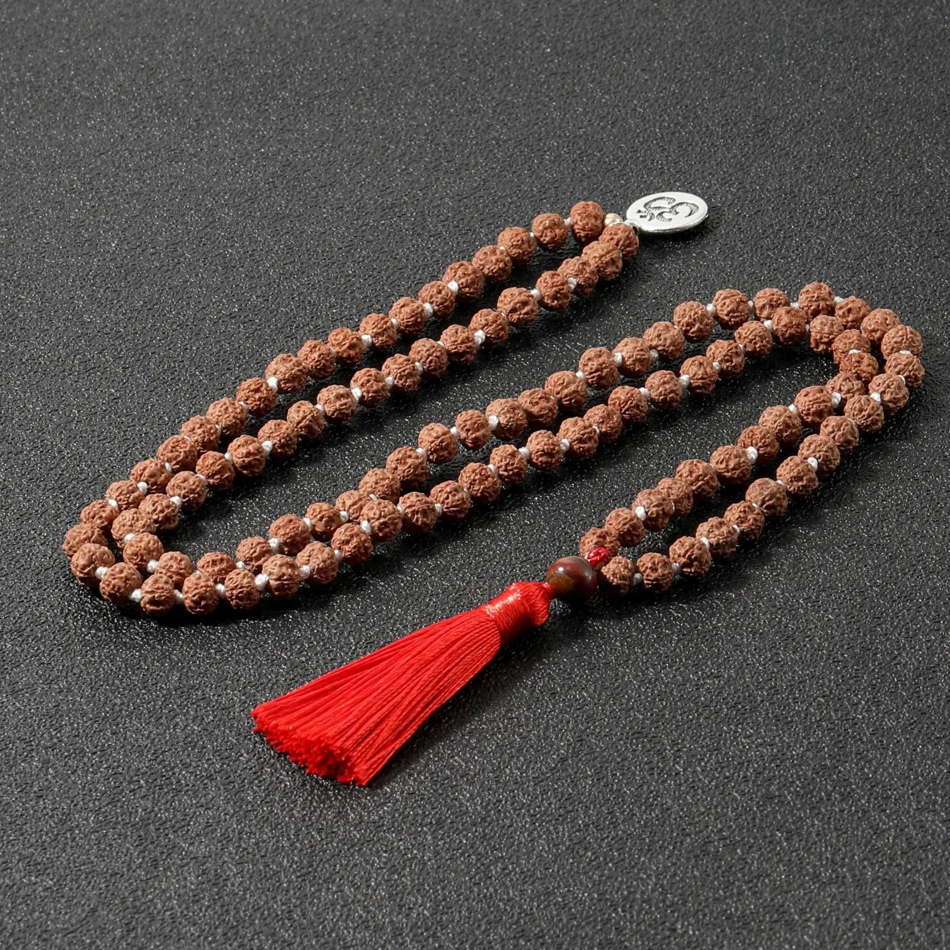 Hand Knotted Anchor Gemstone Necklace Natural Stone Chakra 108 Rudraksha Mala Beads