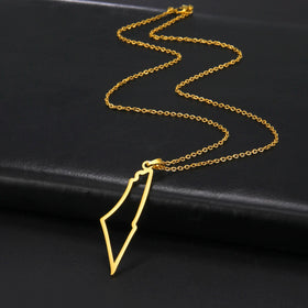 Factory Stainless Steel Palestine Map Chain Necklace 18K Gold Rose Gold Plated Palestinian Flag Map Pendant Chain Necklace