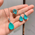 2022 New Fashion Exquisite 3PCS Earrings Jewelry Set Diamond Inlaid Color Blue Crystal Necklace Water Droplet Ring for Women
