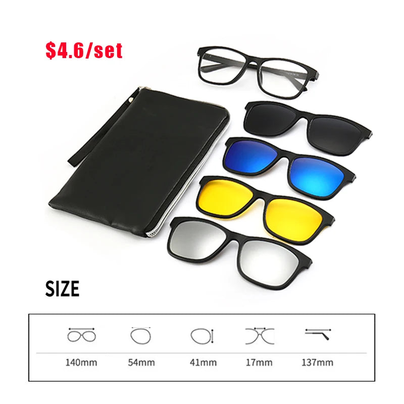 TR22XX Classic Assorted TR Square Frames Sports Magnetic Clip on Polarized Lens Sunglasses Set