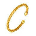 Waterproof Stainless Steel Gold Plated C Shaped Texture Metal Jewelry Women Twisted Open Cuff Bangle Trendy Daily Life