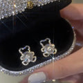 Hight Quality Bridal Wedding Shiny Cubic Zirconia Earring Rotating 925 Sterling Silver Needle Spinning Bear Stud Earrings